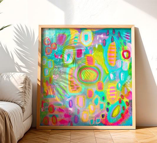 bright and vibrant abstract painting print, free and downloadable for vip members of Evelyn La Starza art club